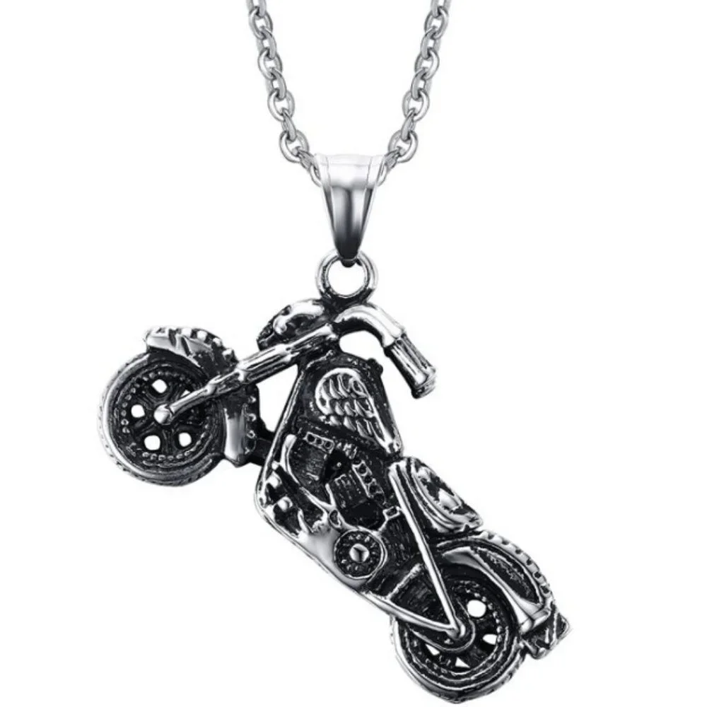 ❤️Simple Fashion bike antique silver charms pendant necklace for menN90201P226